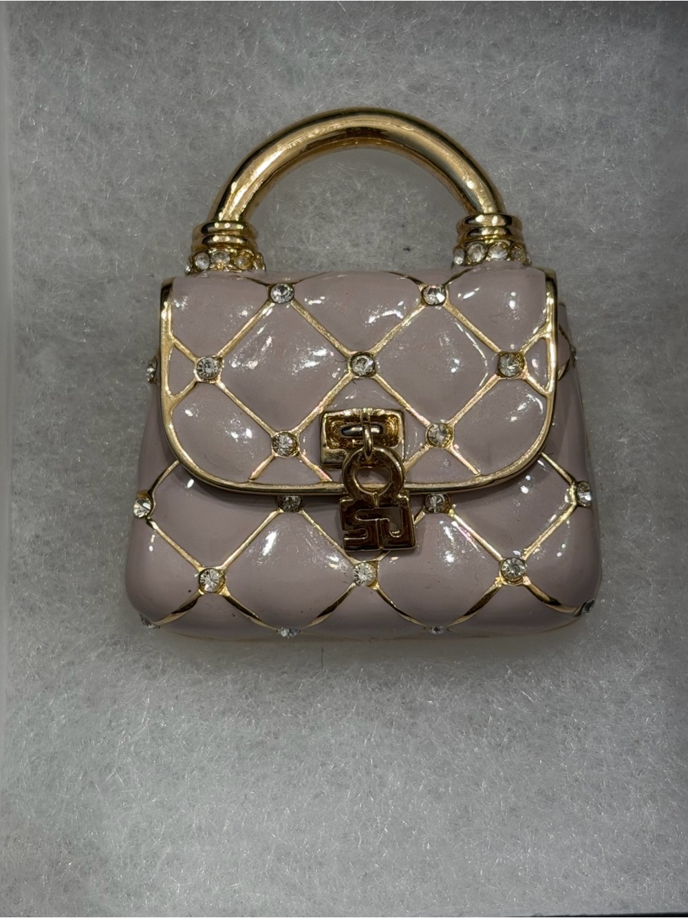 St. John Pale Blush Quilted Enamel Brooch with Gold Trim